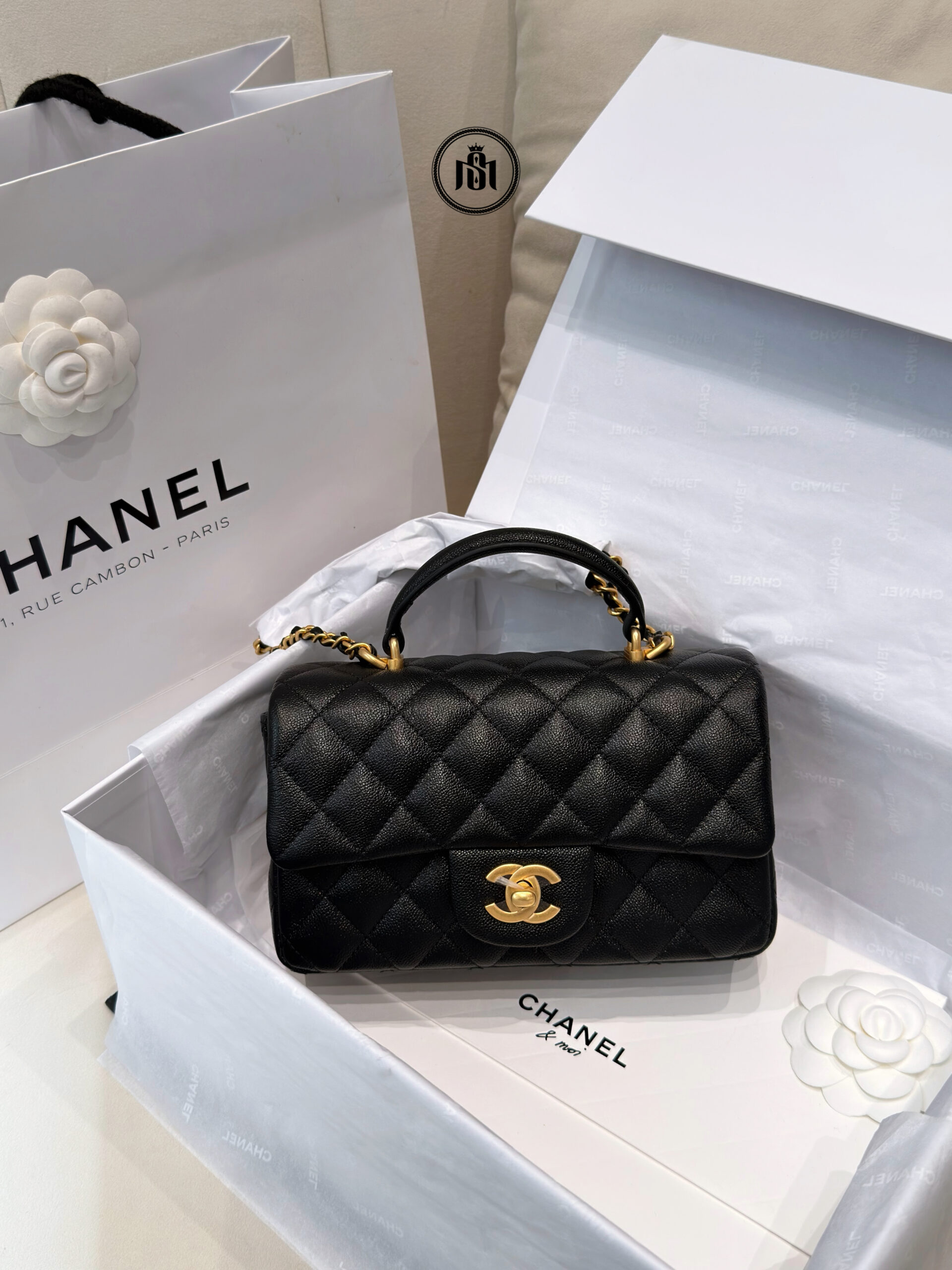 TÚI CHANEL MINI FLAP BAG TOP HANDLE IN BLACK CAVIAR 1 TÚI CHANEL MINI FLAP BAG TOP HANDLE IN BLACK CAVIAR