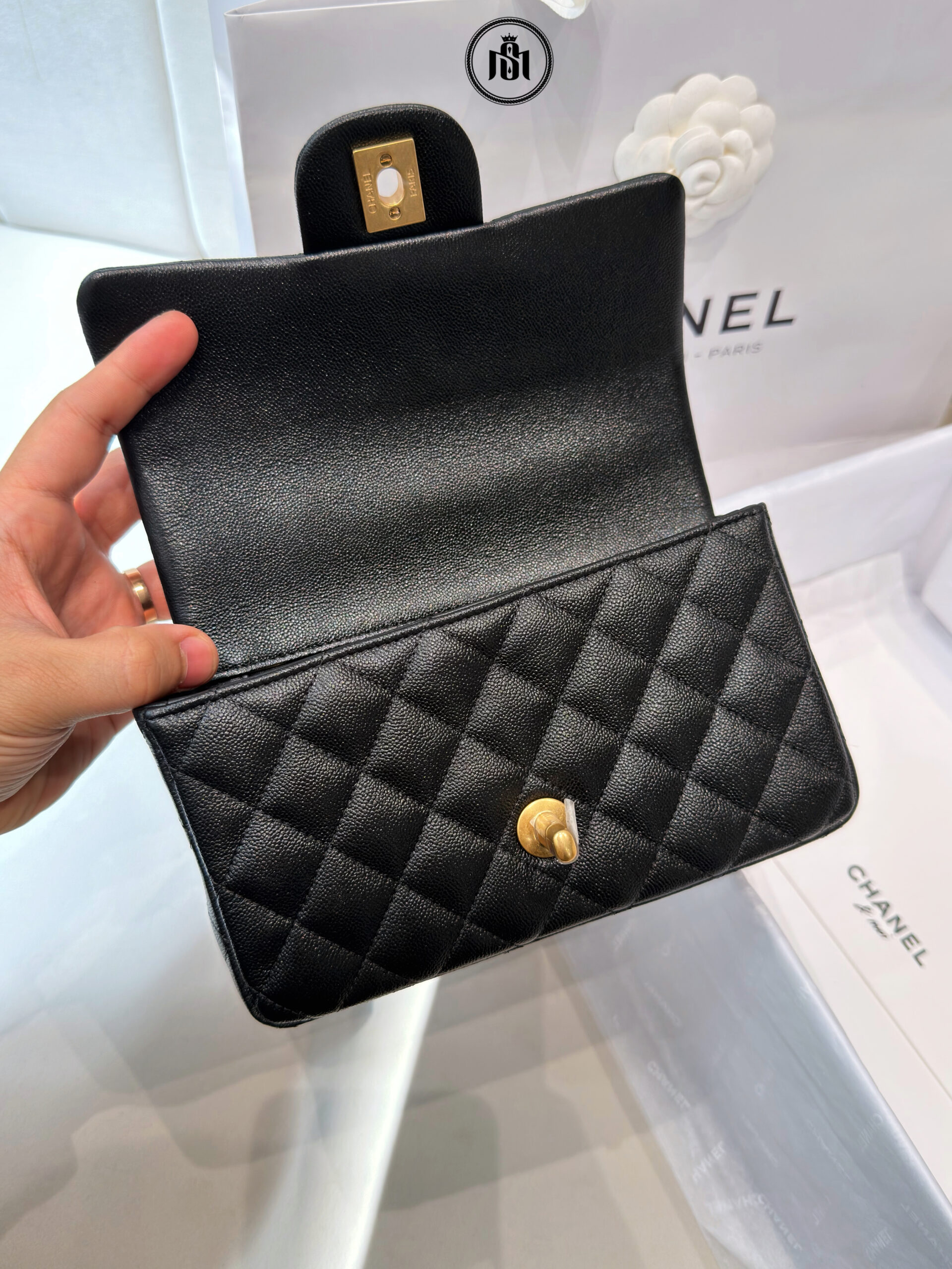 TÚI CHANEL MINI FLAP BAG TOP HANDLE IN BLACK CAVIAR 7 TÚI CHANEL MINI FLAP BAG TOP HANDLE IN BLACK CAVIAR - Ảnh 7