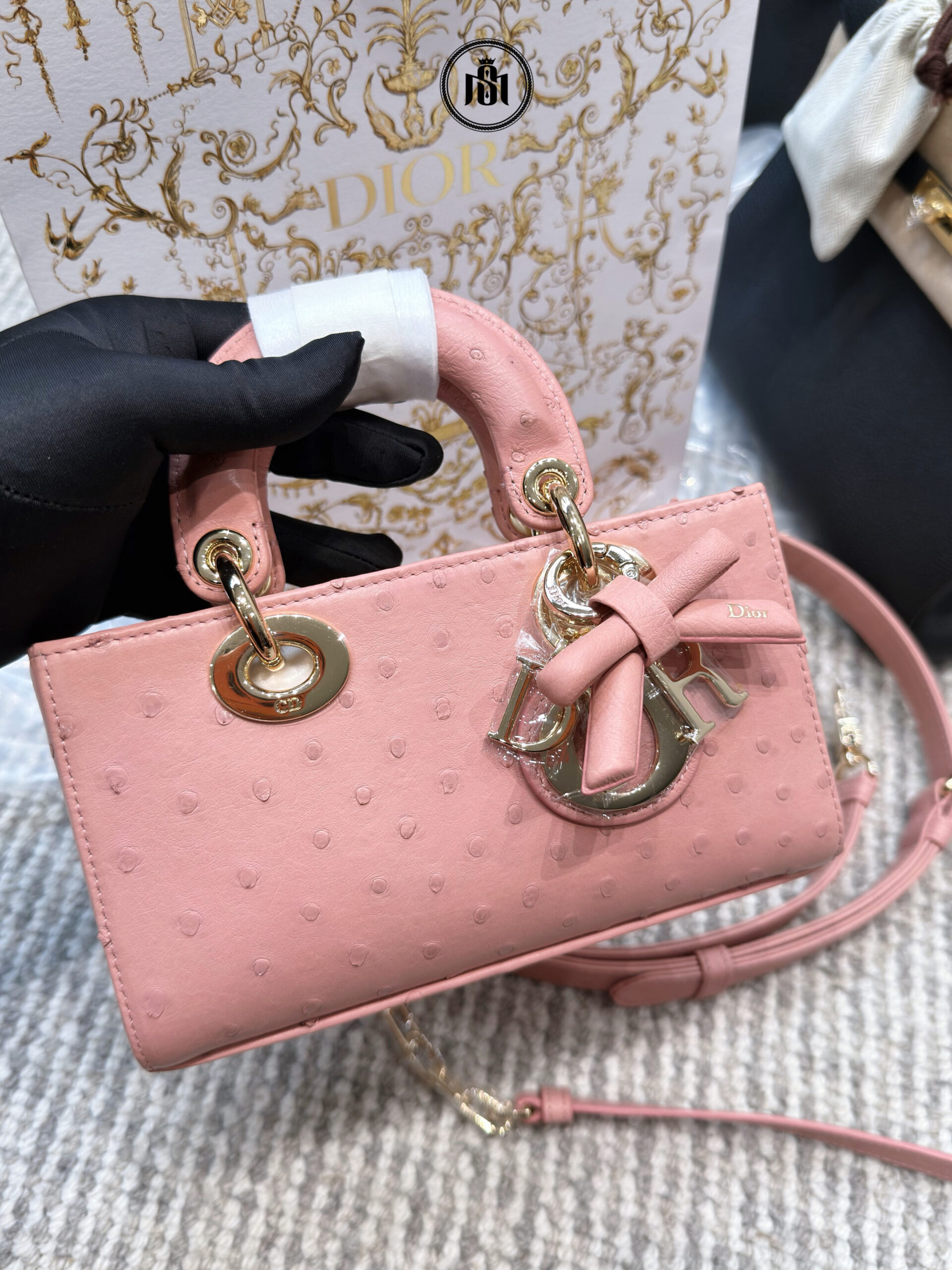 TÚI DIOR MINI LADY D-JOY OSTRICH LEATHER BAG ROSE SOUPIR 7 TÚI DIOR MINI LADY D-JOY OSTRICH LEATHER BAG ROSE SOUPIR - Ảnh 7