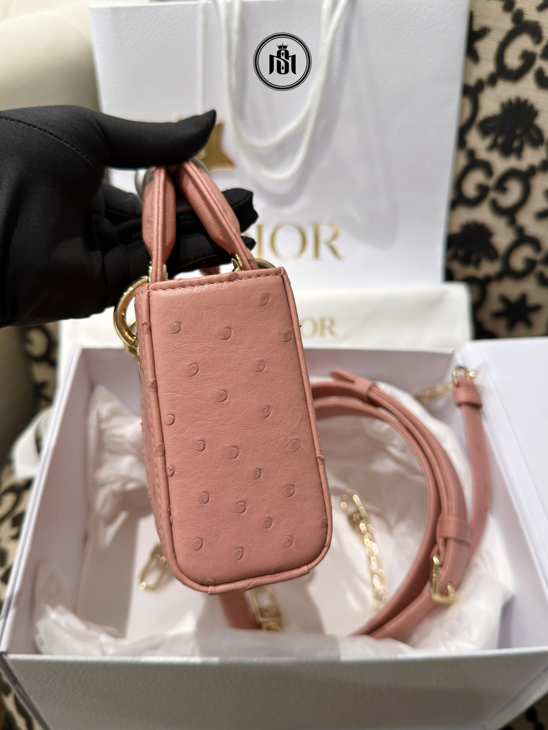 TÚI DIOR MINI LADY D-JOY OSTRICH LEATHER BAG ROSE SOUPIR 5 TÚI DIOR MINI LADY D-JOY OSTRICH LEATHER BAG ROSE SOUPIR - Ảnh 5