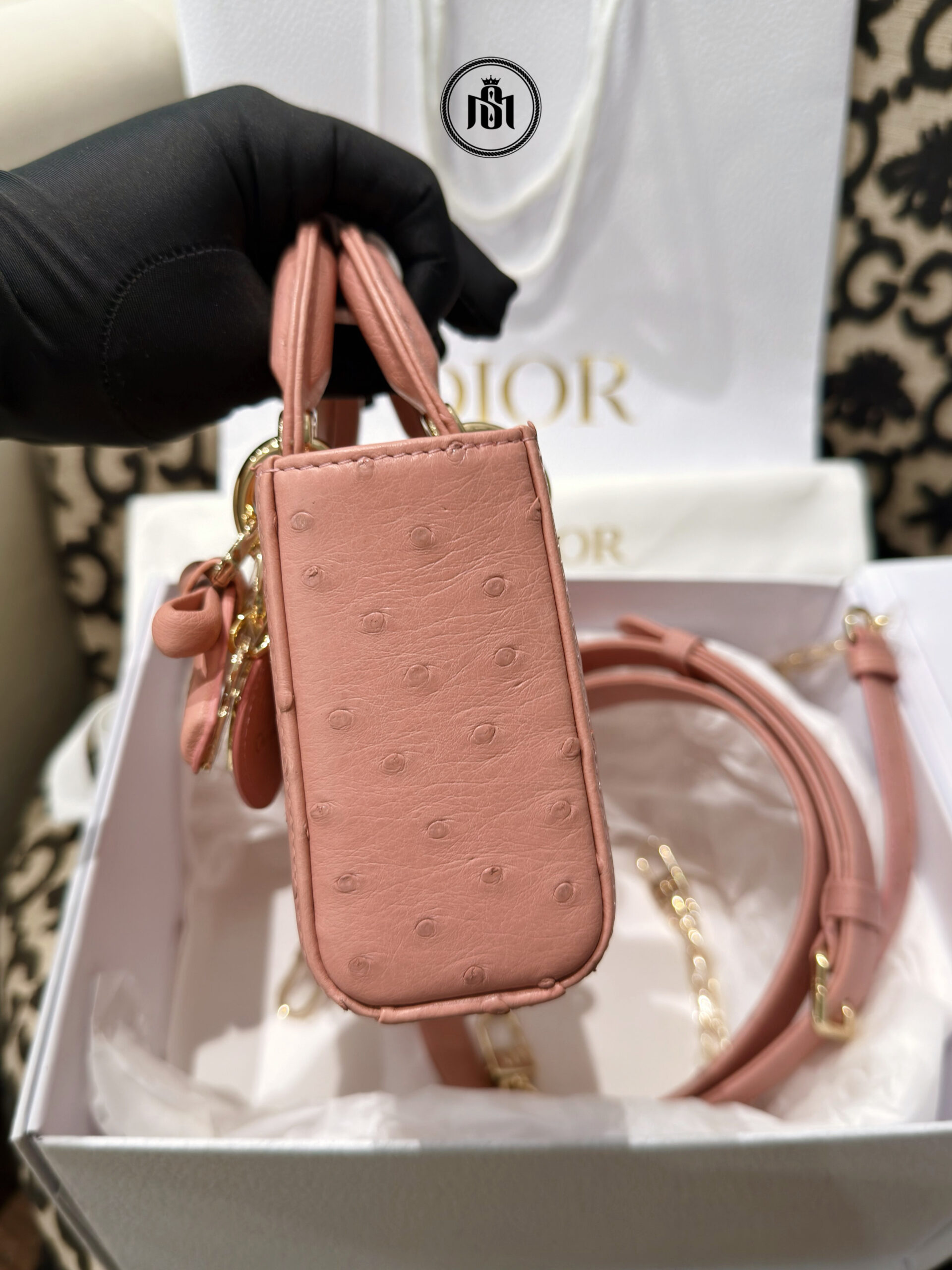 TÚI DIOR MINI LADY D-JOY OSTRICH LEATHER BAG ROSE SOUPIR 3 TÚI DIOR MINI LADY D-JOY OSTRICH LEATHER BAG ROSE SOUPIR - Ảnh 3