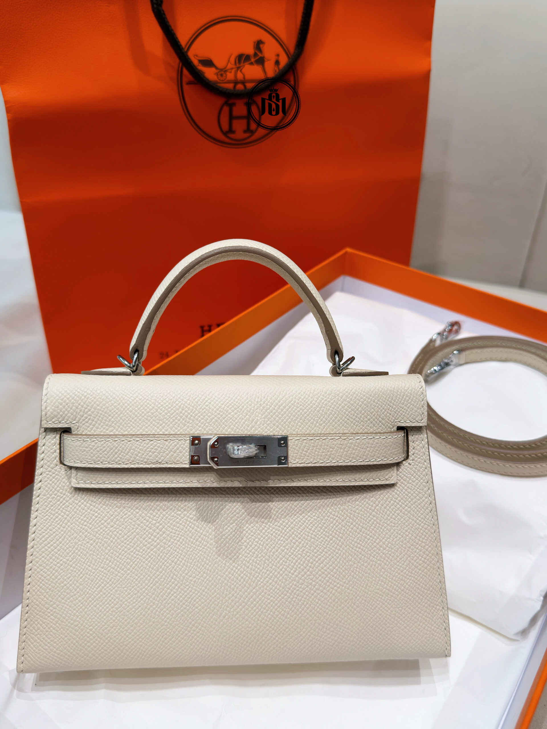 TÚI HERMES MINI KELLY 20 II CRAIE EPSOM - GHW | PHW 7 TÚI HERMES MINI KELLY 20 II CRAIE EPSOM - GHW | PHW - Ảnh 7