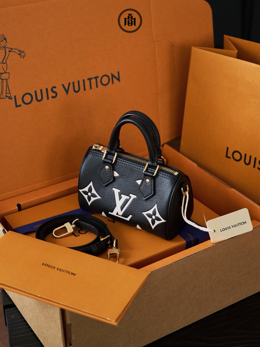 TÚI LOUIS VUITTON NANO SPEEDY BICOLOR MONOGRAM EMPREINTE BLACK / BEIGE M81456 1 TÚI LOUIS VUITTON NANO SPEEDY BICOLOR MONOGRAM EMPREINTE BLACK / BEIGE M81456