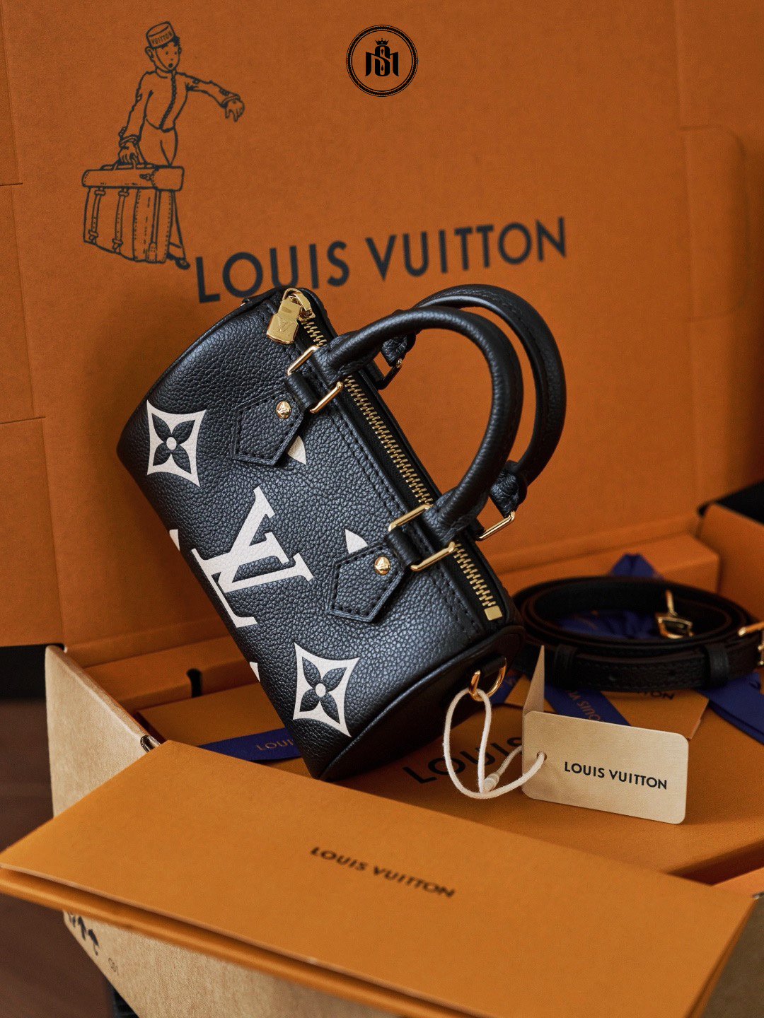 TÚI LOUIS VUITTON NANO SPEEDY BICOLOR MONOGRAM EMPREINTE BLACK / BEIGE M81456 2 TÚI LOUIS VUITTON NANO SPEEDY BICOLOR MONOGRAM EMPREINTE BLACK / BEIGE M81456 - Ảnh 2