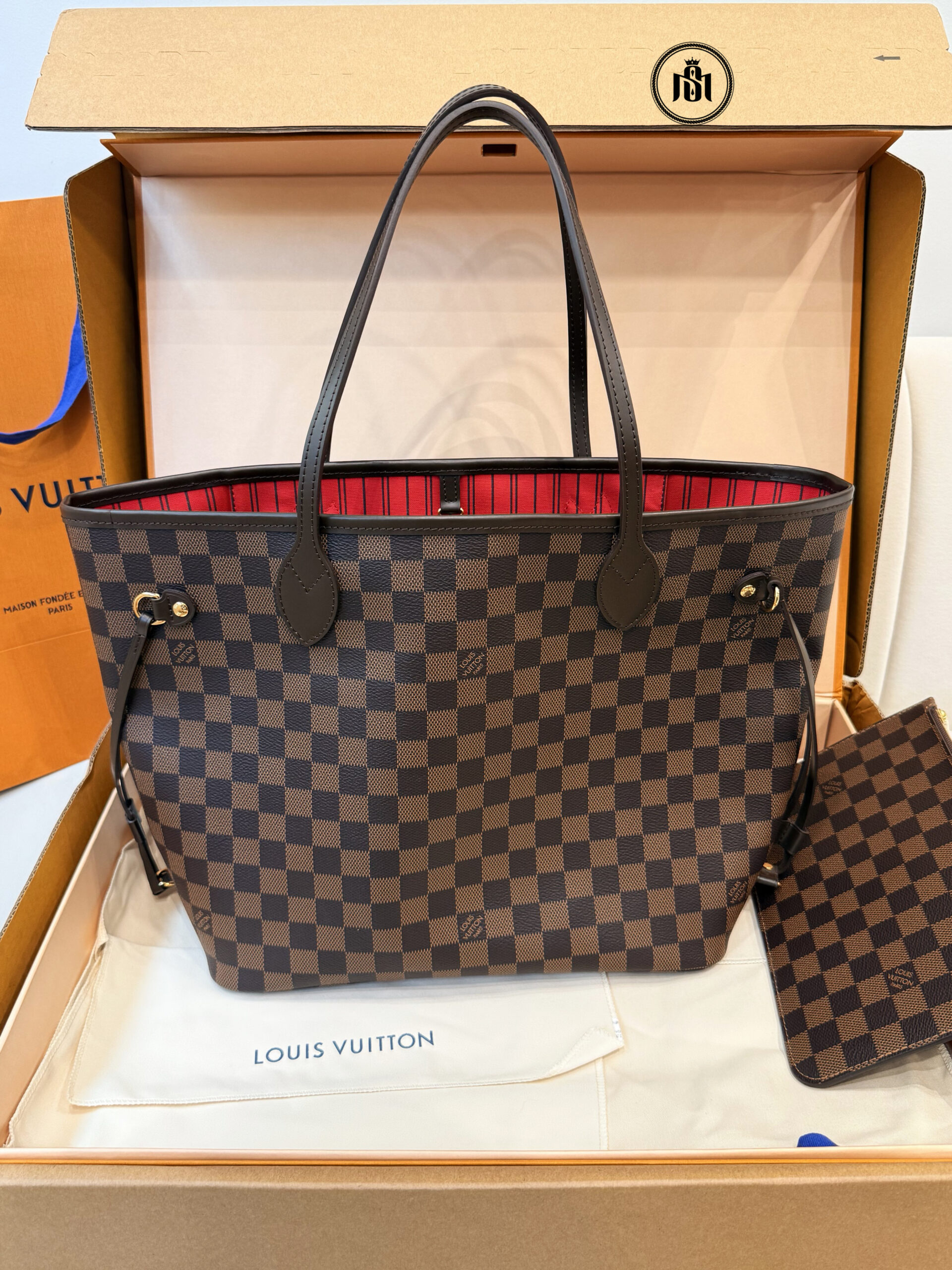 TÚI LV NEVERFULL MM DAMIER EBENE RED CERISE N40599 1 TÚI LV NEVERFULL MM DAMIER EBENE RED CERISE N40599
