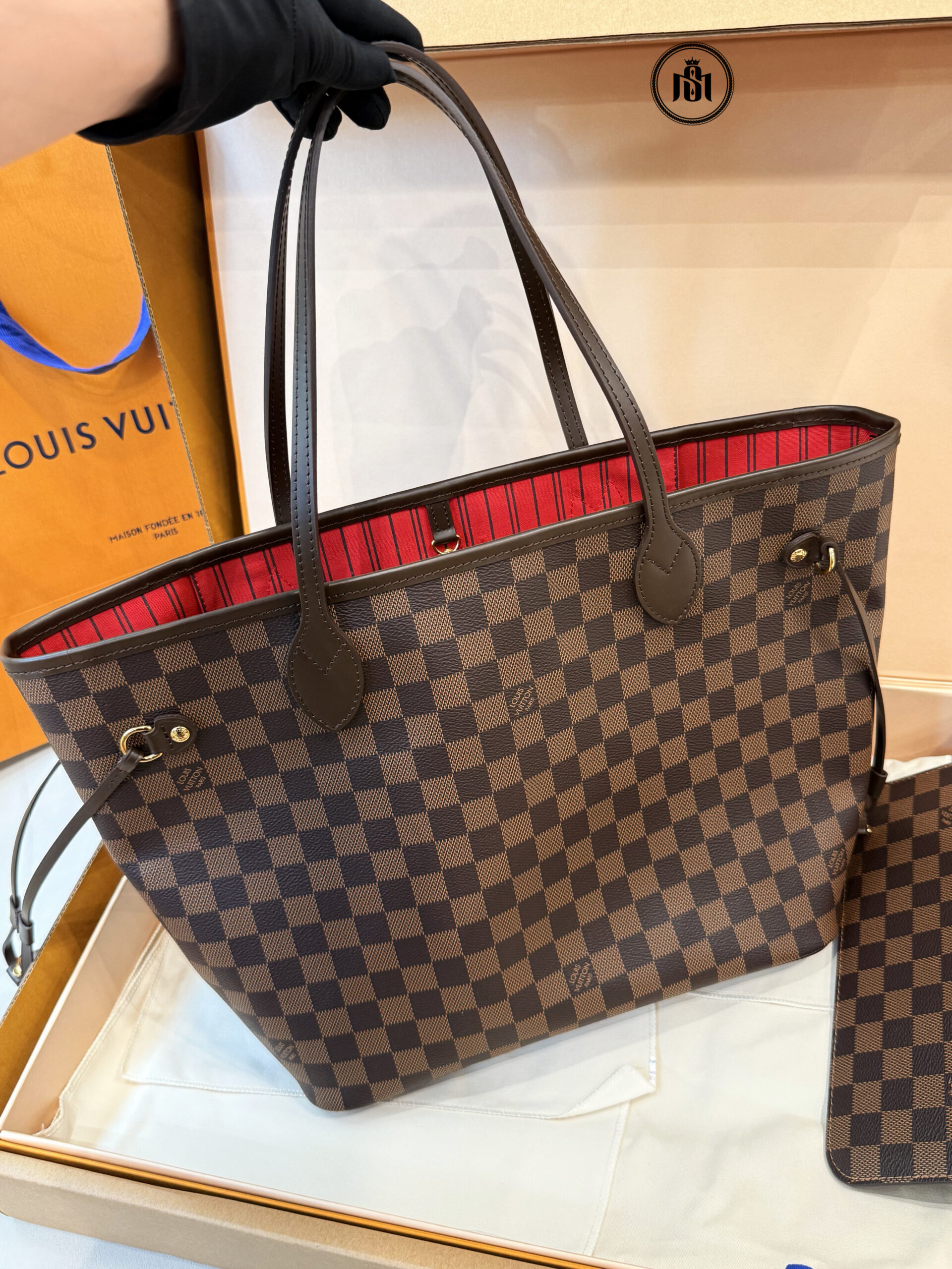 TÚI LV NEVERFULL MM DAMIER EBENE RED CERISE N40599 5 TÚI LV NEVERFULL MM DAMIER EBENE RED CERISE N40599 - Ảnh 5