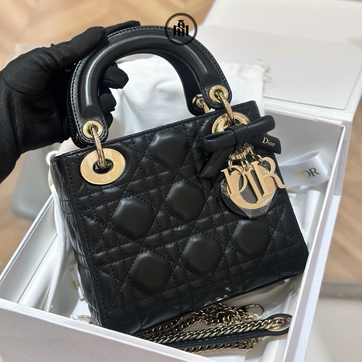 TÚI DIOR MINI LADY DIOR BAG WITH CHAIN BLACK CANNAGE LAMBSKIN 1 TÚI DIOR MINI LADY DIOR BAG WITH CHAIN BLACK CANNAGE LAMBSKIN