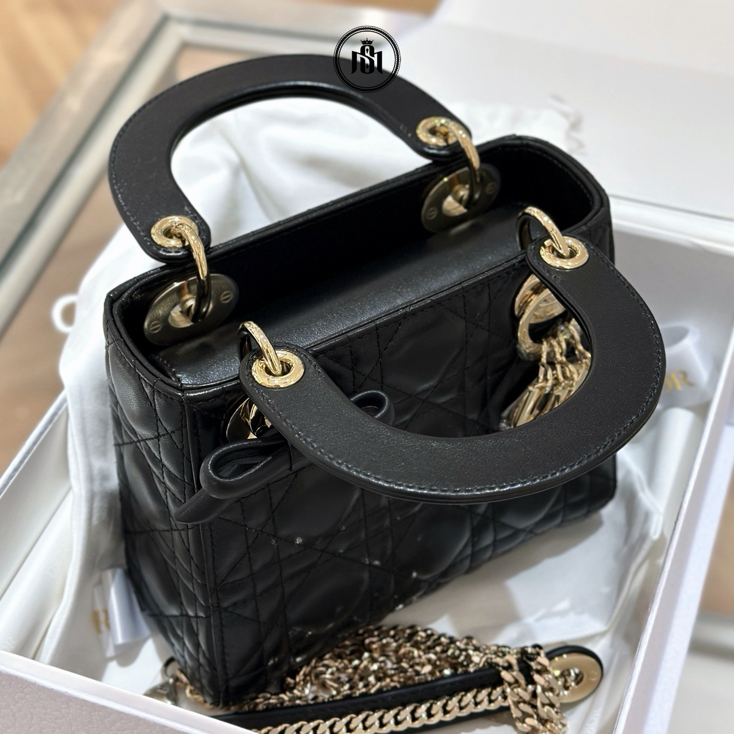 TÚI DIOR MINI LADY DIOR BAG WITH CHAIN BLACK CANNAGE LAMBSKIN 7 TÚI DIOR MINI LADY DIOR BAG WITH CHAIN BLACK CANNAGE LAMBSKIN - Ảnh 7
