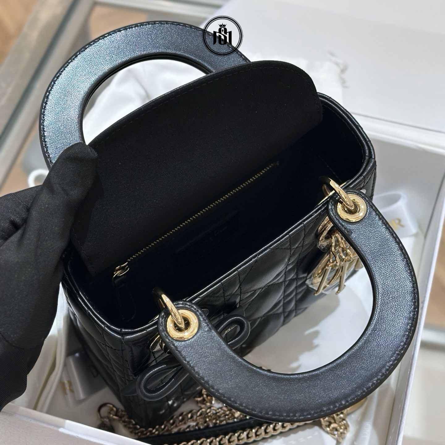 TÚI DIOR MINI LADY DIOR BAG WITH CHAIN BLACK CANNAGE LAMBSKIN 6 TÚI DIOR MINI LADY DIOR BAG WITH CHAIN BLACK CANNAGE LAMBSKIN - Ảnh 6