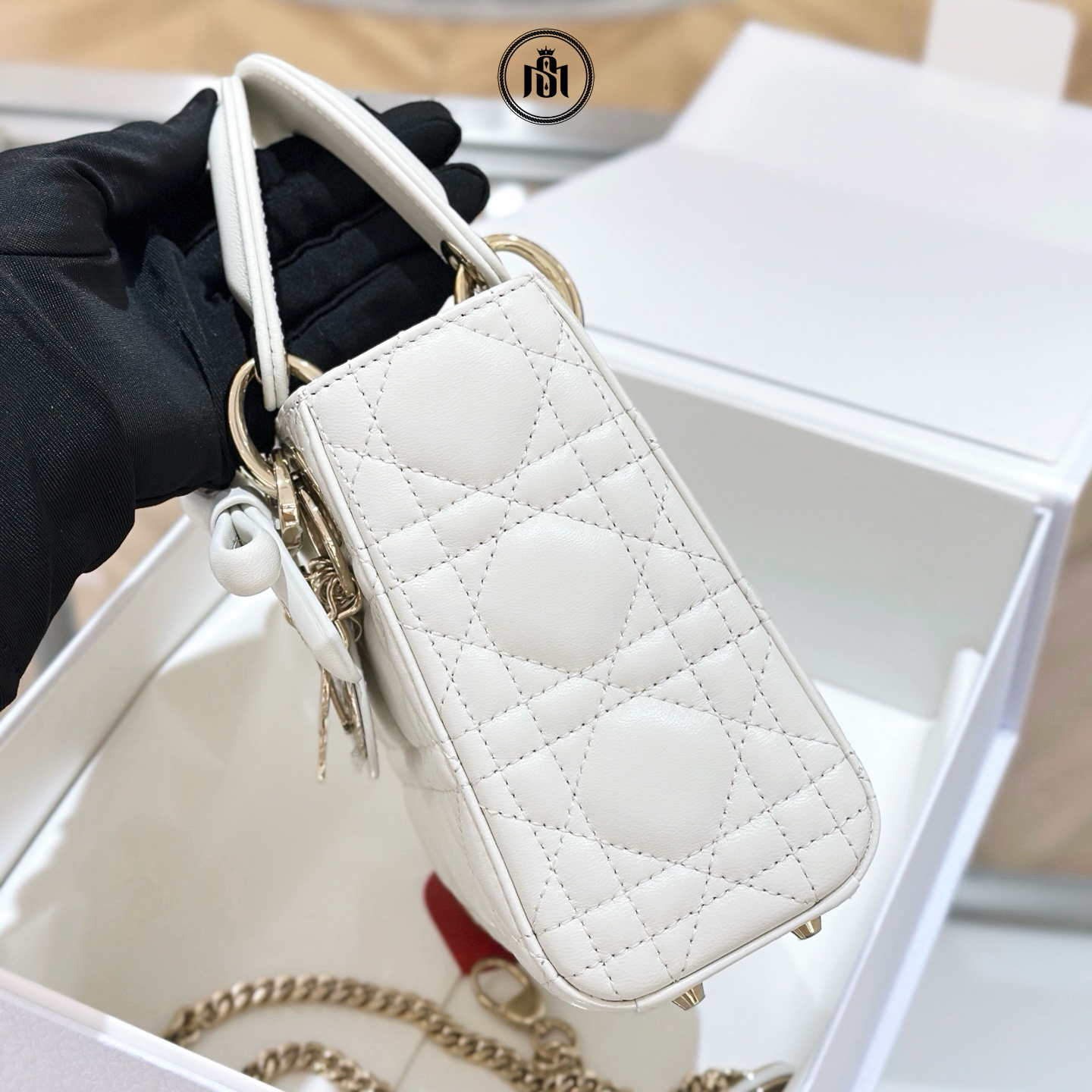TÚI DIOR MINI LADY DIOR BAG WITH CHAIN LATTE CANNAGE LAMBSKIN 5 TÚI DIOR MINI LADY DIOR BAG WITH CHAIN LATTE CANNAGE LAMBSKIN - Ảnh 5