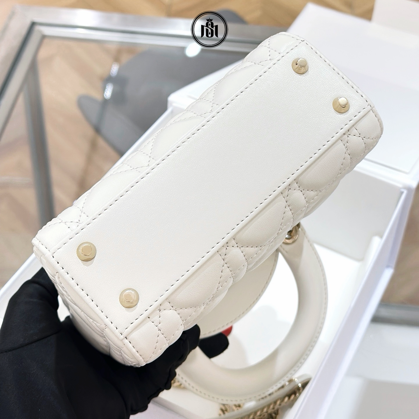 TÚI DIOR MINI LADY DIOR BAG WITH CHAIN LATTE CANNAGE LAMBSKIN 8 TÚI DIOR MINI LADY DIOR BAG WITH CHAIN LATTE CANNAGE LAMBSKIN - Ảnh 8