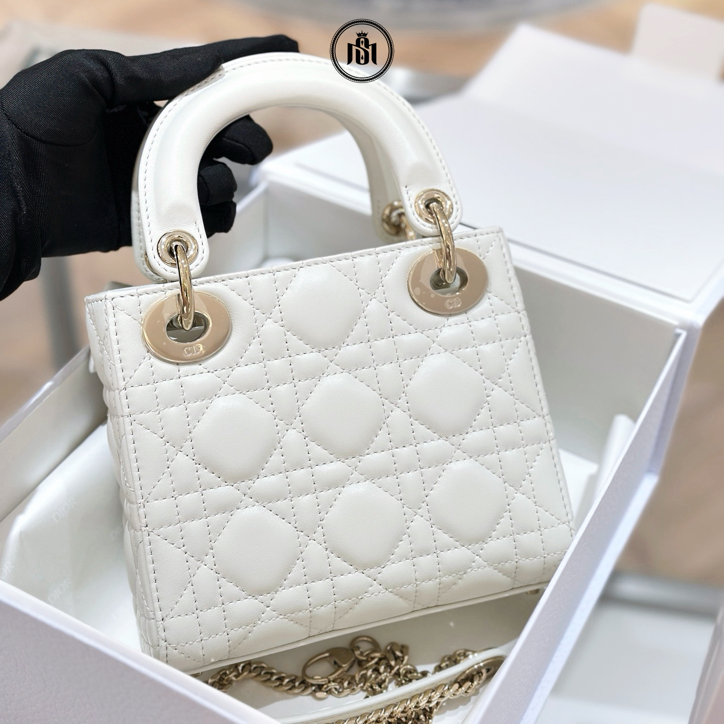 TÚI DIOR MINI LADY DIOR BAG WITH CHAIN LATTE CANNAGE LAMBSKIN 6 TÚI DIOR MINI LADY DIOR BAG WITH CHAIN LATTE CANNAGE LAMBSKIN - Ảnh 6