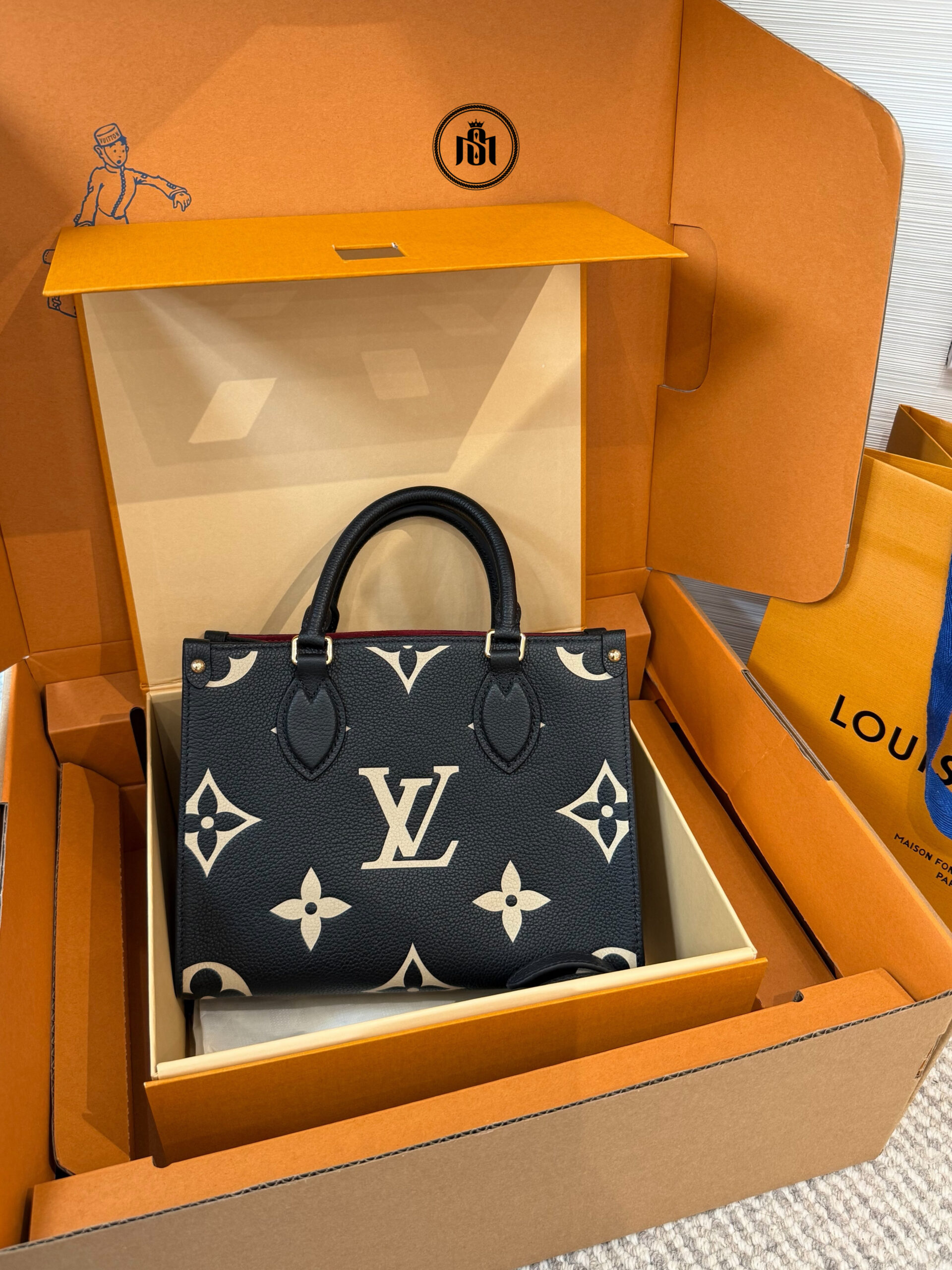 TÚI LOUIS VUITTON ONTHEGO PM BICOLOR MONOGRAM EMPREINTE BLACK / BEIGE M45659 1 TÚI LOUIS VUITTON ONTHEGO PM BICOLOR MONOGRAM EMPREINTE BLACK / BEIGE M45659